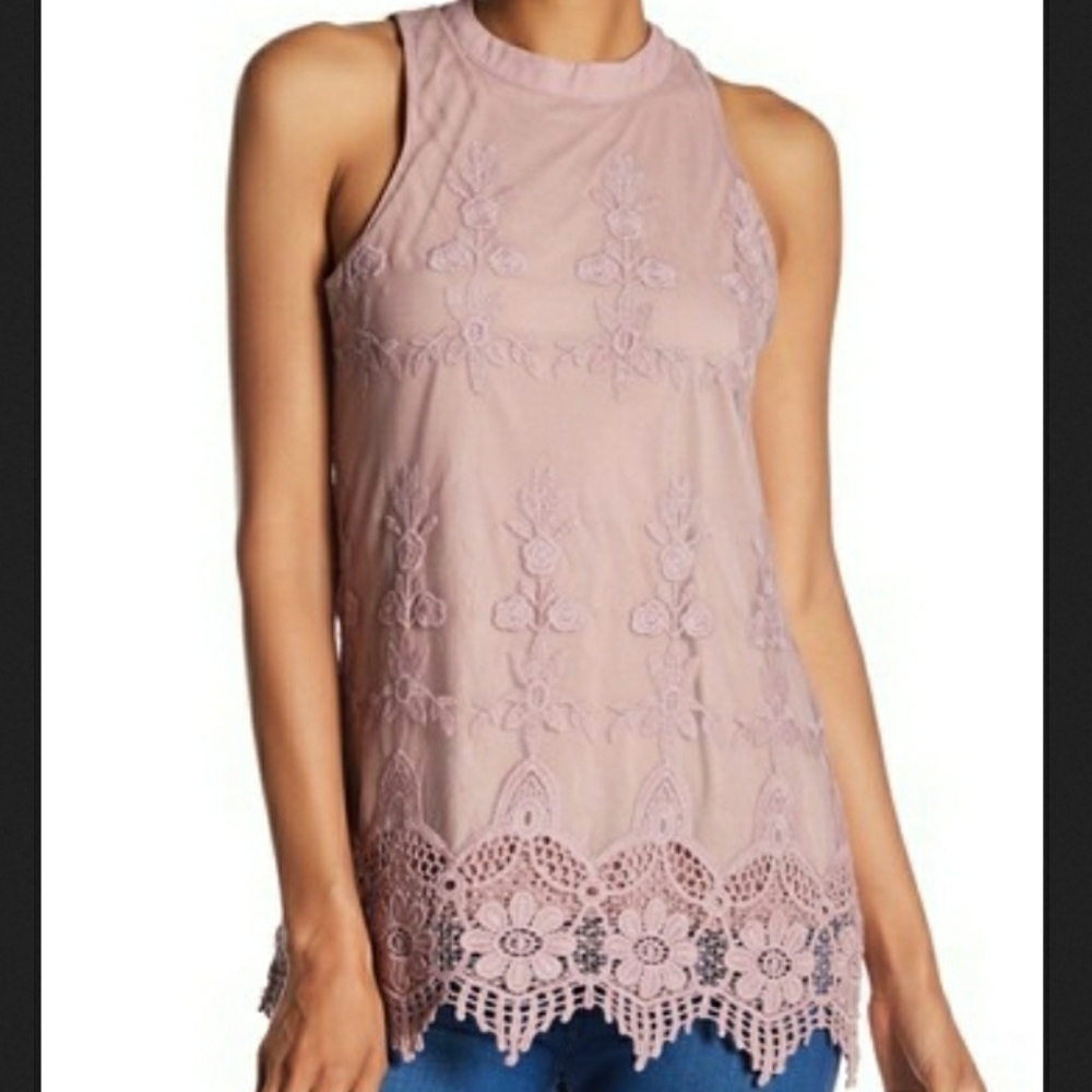 Want & Need Embroidered Sleeveless Lace Tank
